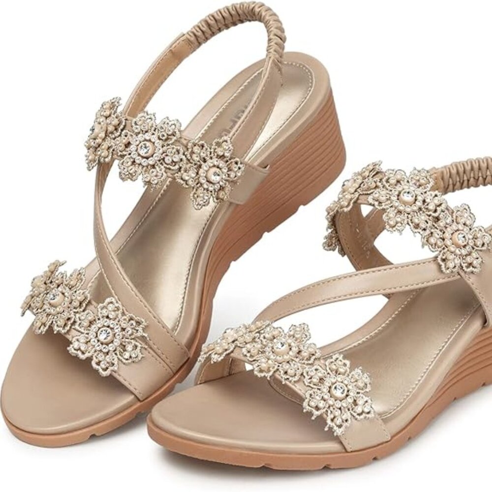 TEMOFON Comfortable Bohemian Low Wedge Sandals-SZ 9